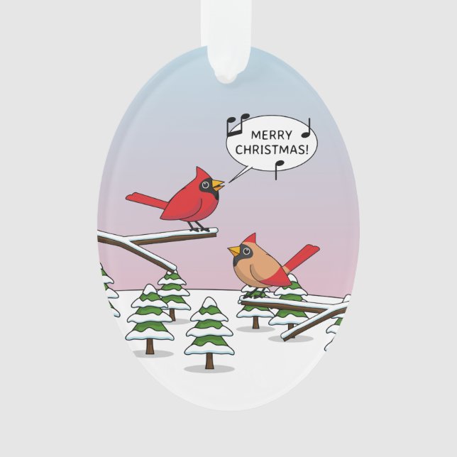 Niedlicher Red Kardinal Singen frohe Weihnachten Ornament (Vorderseite)