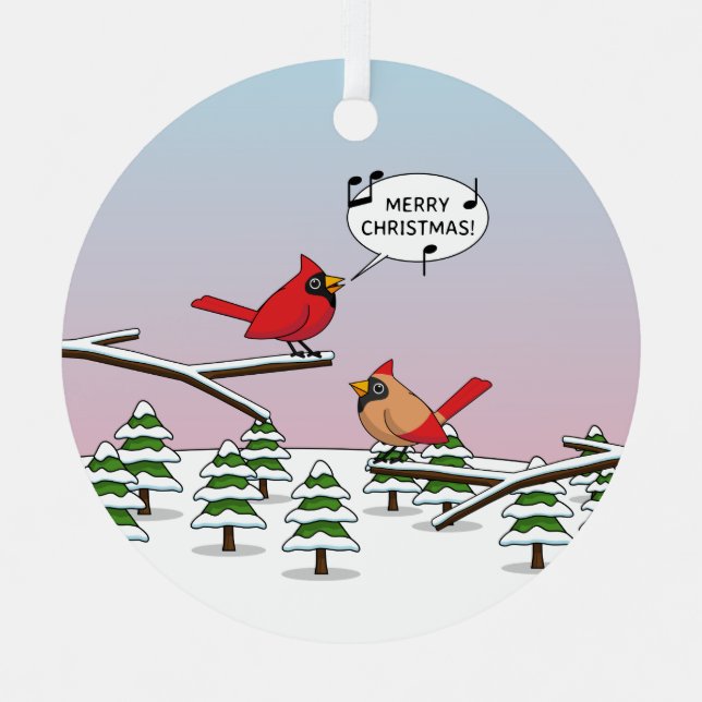 Niedlicher Red Kardinal Singen frohe Weihnachten Ornament Aus Metall (Vorderseite)