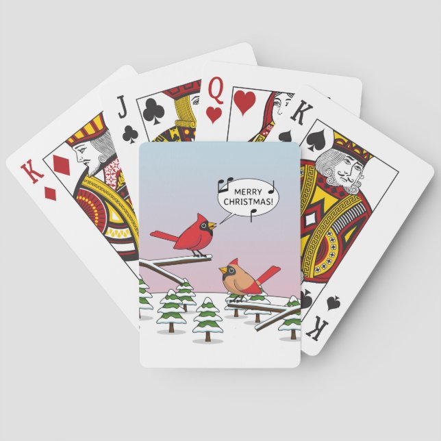 Niedlicher Red Kardinal Singen frohe Weihnachten Spielkarten (Rückseite)