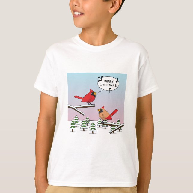 Niedlicher Red Kardinal Singen frohe Weihnachten T-Shirt (Vorderseite)
