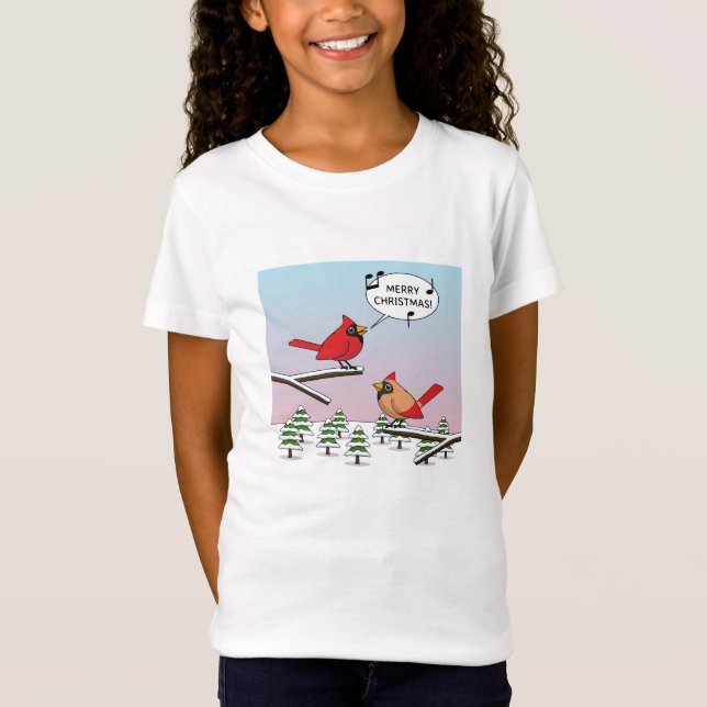 Niedlicher Red Kardinal Singen frohe Weihnachten T-Shirt (Vorderseite)