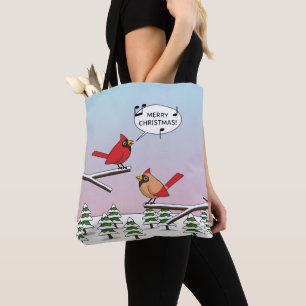 Niedlicher Red Kardinal Singen frohe Weihnachten Tasche