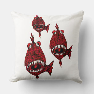 Niedlicher Red Killer Piranhas Fische greifen Zähn Kissen