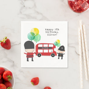 Niedlicher Red London Bus Theme Kindergeburtstag Serviette