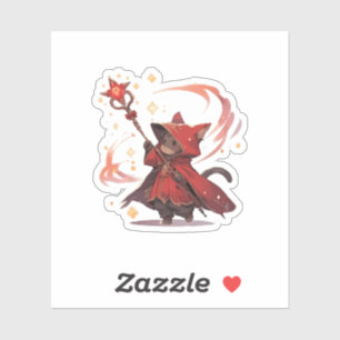 Niedlicher Red Mage Cat Hero Aufkleber