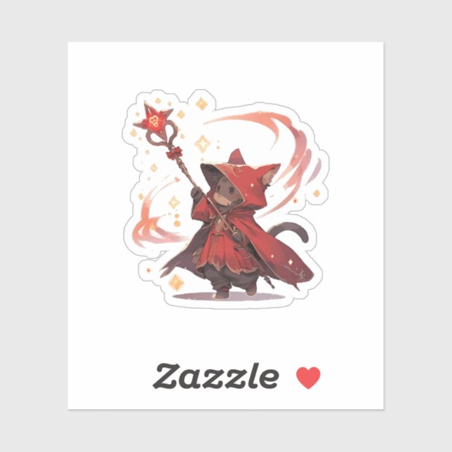 Niedlicher Red Mage Cat Hero Aufkleber (Blatt)