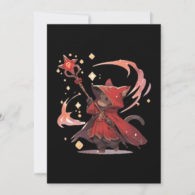 Niedlicher Red Mage Cat Hero Einladung (Vorderseite)