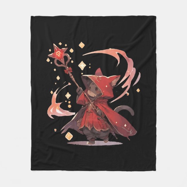 Niedlicher Red Mage Cat Hero Fleecedecke (Vorderseite)