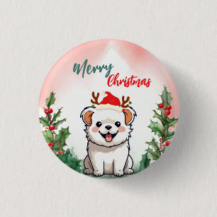 Niedlicher Red Merry Weihnachtshund Welpe Weihnach Button