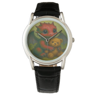 Niedlicher Red Puppy-Mit Augen Baby Dragon mit Ted Armbanduhr