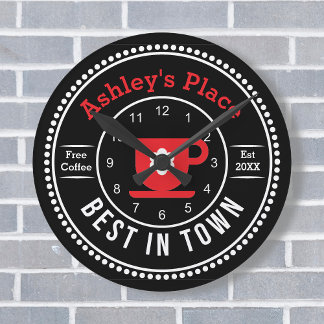 Niedlicher Red Retro Coffee Cup Runde Wanduhr