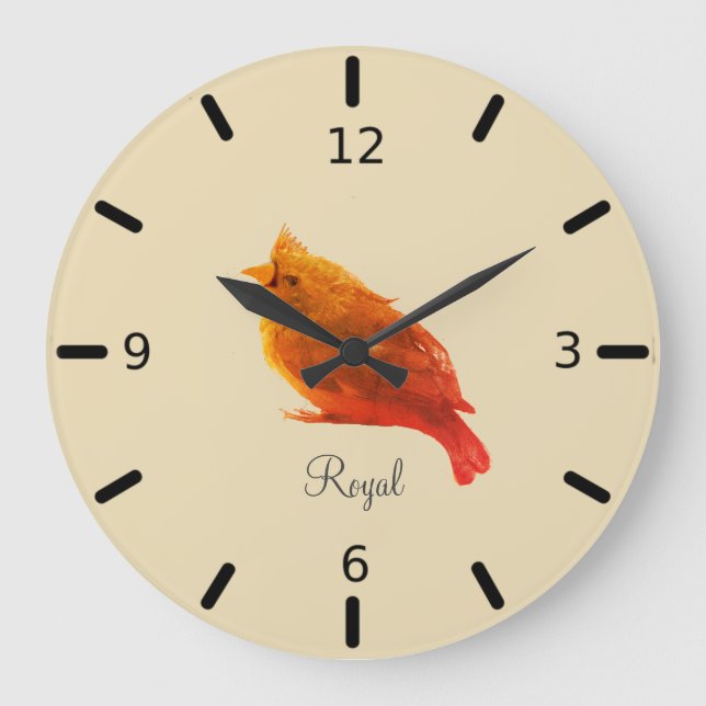 Niedlicher Red Royal Bird auf Champagne Beige Große Wanduhr (Vorderseite)