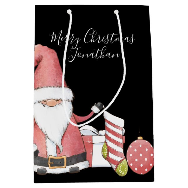 Niedlicher Red Santa Gnome mit Weihnachtsgeschenke Mittlere Geschenktüte (Vorderseite)