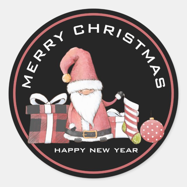 Niedlicher Red Santa Gnome mit Weihnachtsgeschenke Runder Aufkleber (Vorderseite)