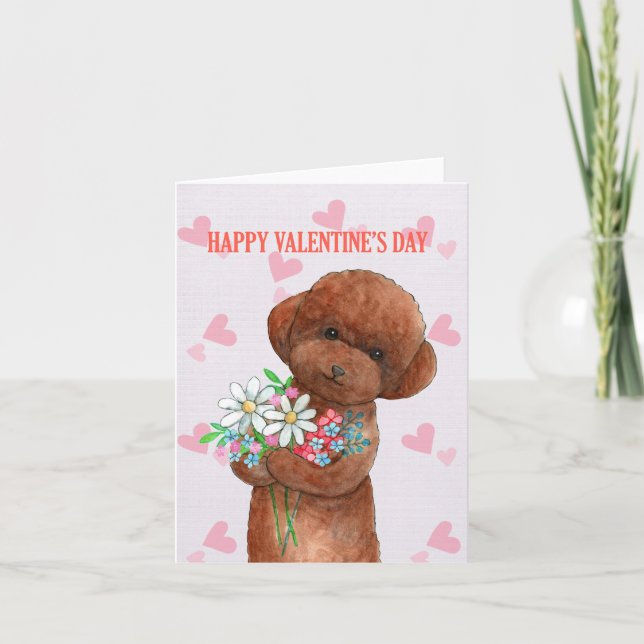 Niedlicher Red Toy Poodle Puppy Doodle Valentinsta Karte (Vorderseite)