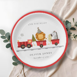 Niedlicher Red Woodland Animal Train jedes Alter G Pappteller