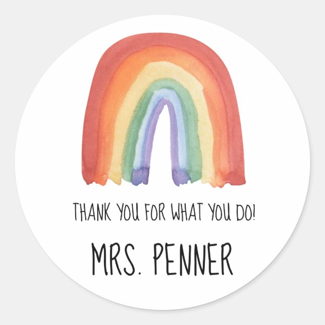 Niedlicher Regenbogen Aquarellfarben Dank Geschenk Runder Aufkleber (Vorderseite)