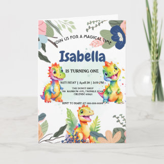 Niedlicher Regenbogen Dinosaur Happy Birthday Part Einladung