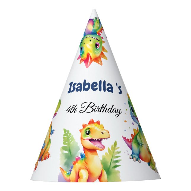 Niedlicher Regenbogen Dinosaur Happy Birthday Part Partyhütchen (Vorderseite)