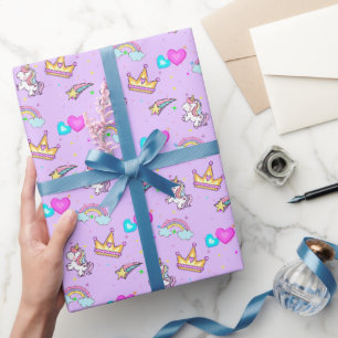 Niedlicher Regenbogen Einhorn Ballonherz Kindergeb Geschenkpapier