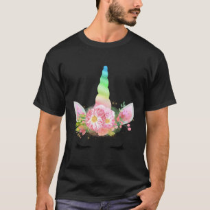 Niedlicher Regenbogen Einhorn Blume Kronen Langsch T-Shirt