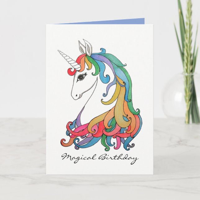 Niedlicher Regenbogen-Einhorn in Wasserfarbe Karte (Vorderseite)
