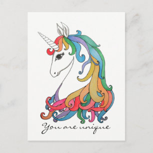 Niedlicher Regenbogen-Einhorn in Wasserfarbe Postkarte