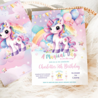Niedlicher Regenbogen Einhorn Magischer Tag Geburt Einladung