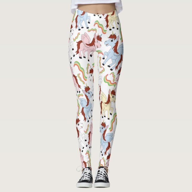 Niedlicher Regenbogen Einhorn Party Leggings (Vorderseite)