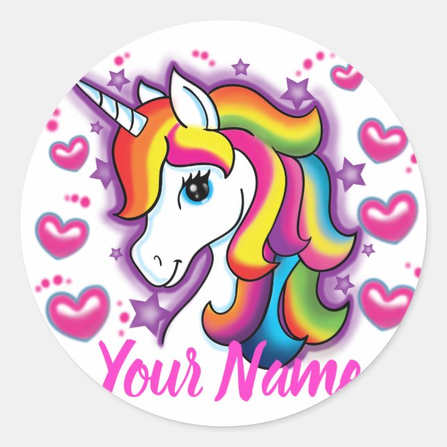 Niedlicher Regenbogen Einhorn Pferd mit Sternenhim Runder Aufkleber (Vorderseite)
