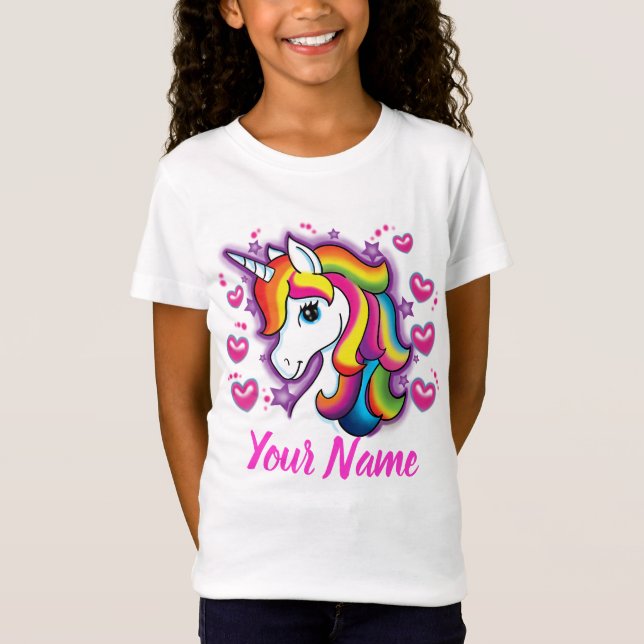 Niedlicher Regenbogen Einhorn Pferd mit Sternenhim T-Shirt (Vorderseite)