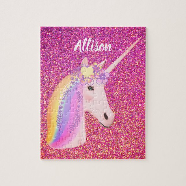Niedlicher Regenbogen Einhorn Rosa Glitzer Name (Vertikal)