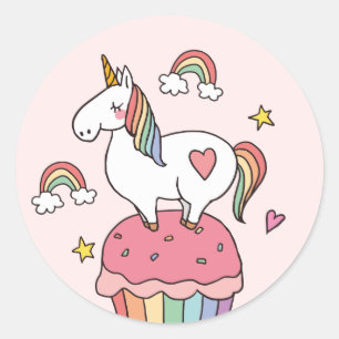 Niedlicher Regenbogen Einhornsterne Herz Party Runder Aufkleber
