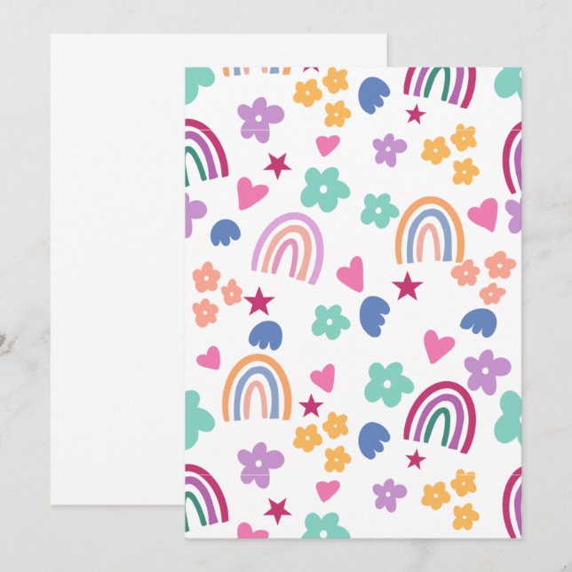 Niedlicher Regenbogen Einladung (Vorne/Hinten)