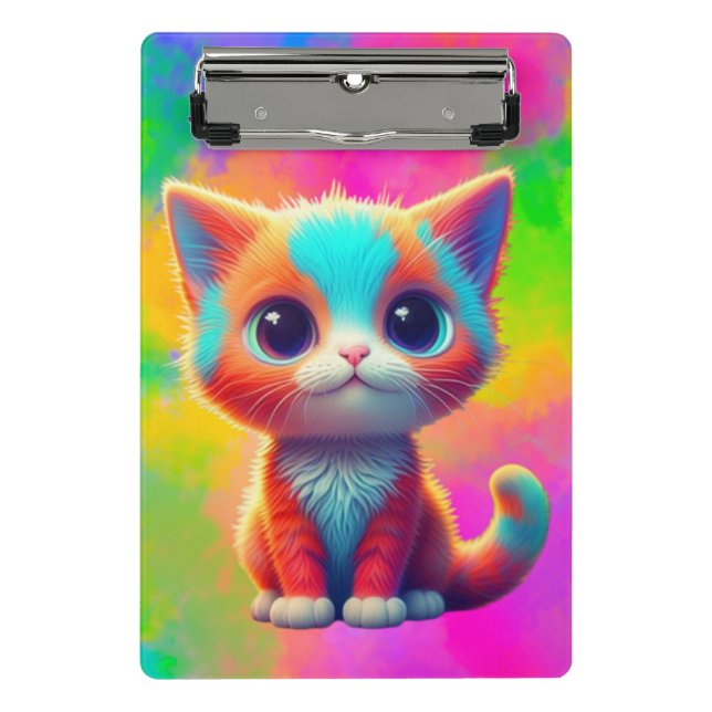 Niedlicher Regenbogen farbig Sitzen Kätzchen Carto Mini Klemmbrett (Vorderseite)