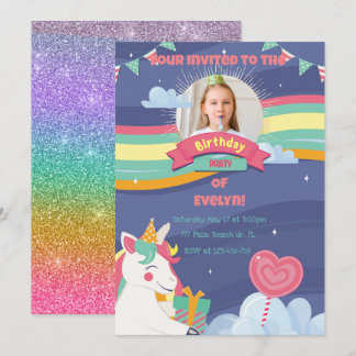 Niedlicher Regenbogen Foto Unicorn Geburtstagseinl Einladung