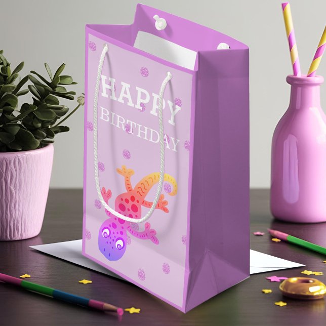 Niedlicher Regenbogen Gecko Lizard auf Pink Kleine Geschenktüte (Von Creator hochgeladen)