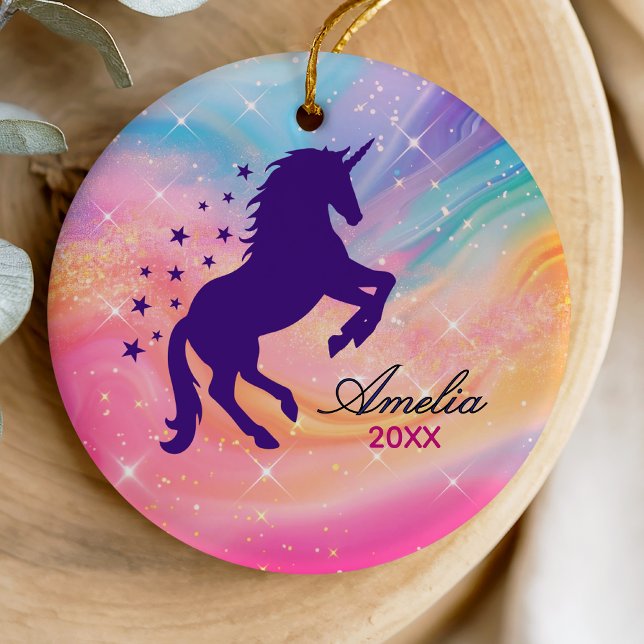 Niedlicher Regenbogen-gürtel-Einhornferien-Sake Keramik Ornament (Von Creator hochgeladen)