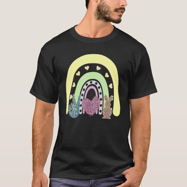 Niedlicher Regenbogen Happy Oster Leopard Peace Bu T-Shirt (Vorderseite)