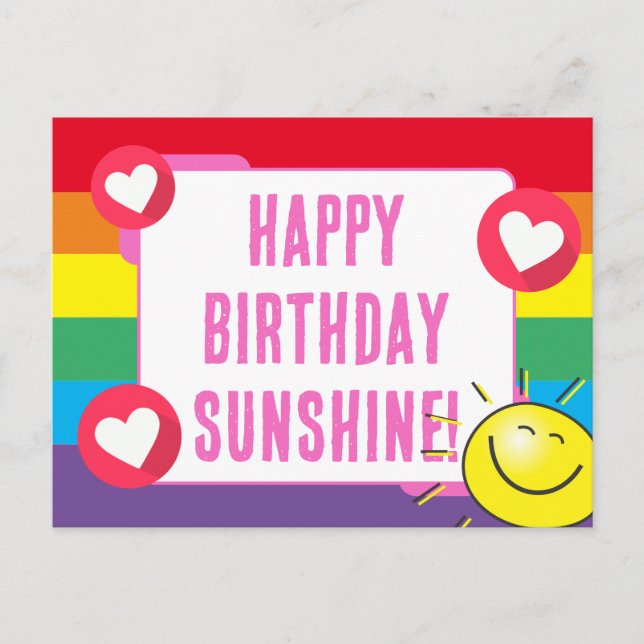 Niedlicher Regenbogen Herz Sonnenschein Happy Birt Postkarte (Vorderseite)