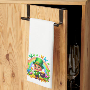 Niedlicher Regenbogen-Leprechaun mit Gold Geschirrtuch