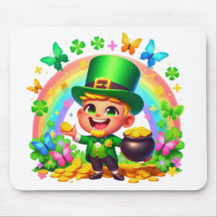 Niedlicher Regenbogen-Leprechaun mit Gold Mousepad