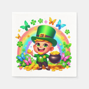 Niedlicher Regenbogen-Leprechaun mit Gold Serviette