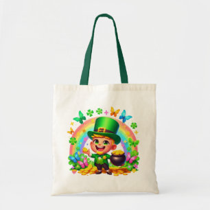 Niedlicher Regenbogen-Leprechaun mit Gold Tragetasche