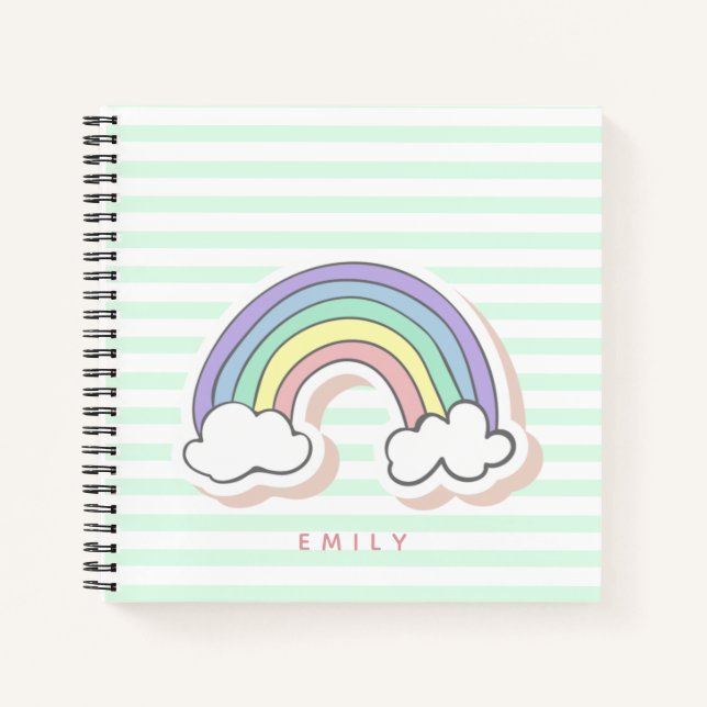 Niedlicher Regenbogen - Minzgrün gestreifte Kinder Notizbuch (Vorderseite)