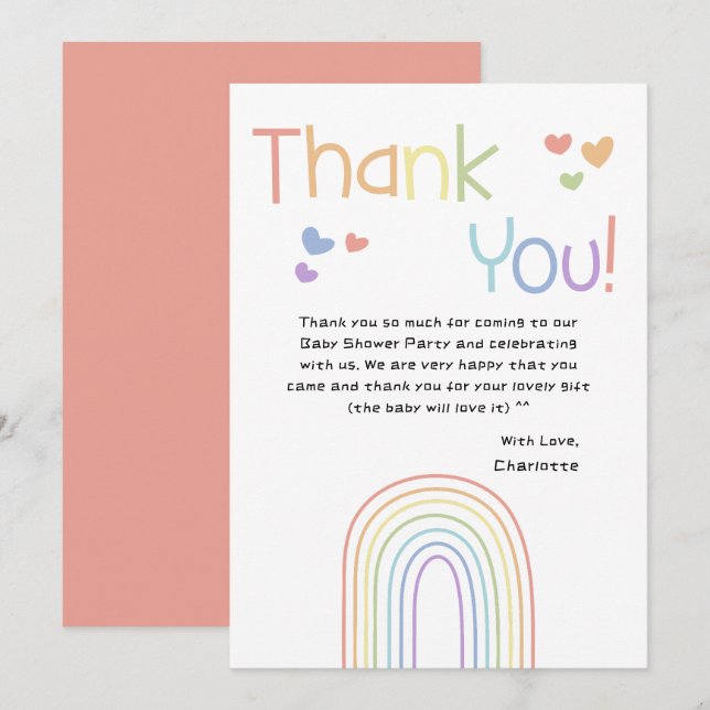 Niedlicher Regenbogen mit Hearts Baby Dusche Dankeskarte (Vorne/Hinten)