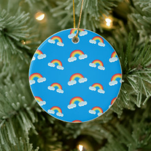 Niedlicher Regenbogen mit Wolkenmuster Keramik Ornament