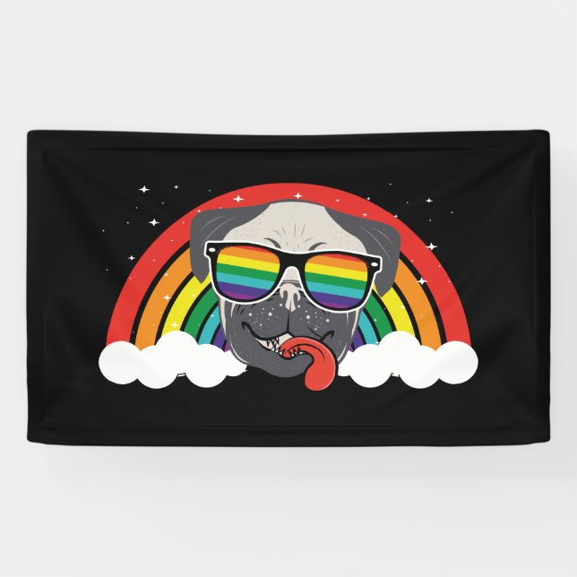 Niedlicher Regenbogen-Mops Banner (Horizontal)