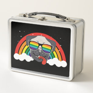 Niedlicher Regenbogen-Mops Metall Brotdose