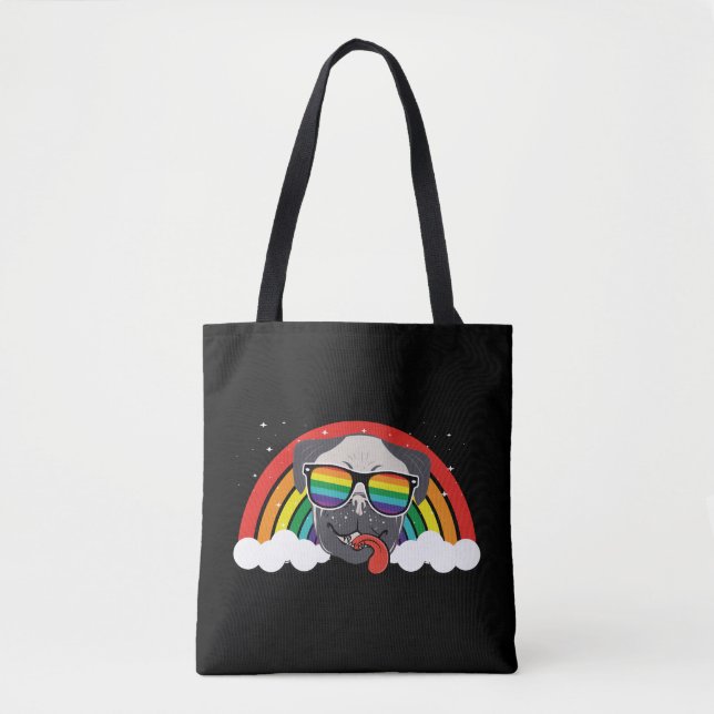 Niedlicher Regenbogen-Mops Tasche (Vorderseite)